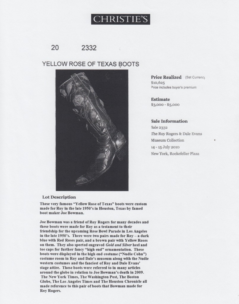 Joe Bowman Roy Rogers Boots Christies Auction Result
